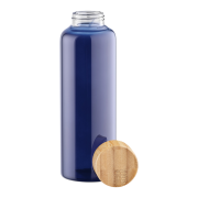 Customised Coloured Borosilicate Glass Bottle with Bamboo Lid in Blue from Total Merchandise