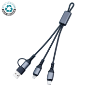 Promotional ECO Aluminium 4-in-1 Fast Charging Cable in Grey branded with your company logo
