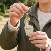 Lifestyle image of the Alpaca PVC Keyring customised by Total Merchandise