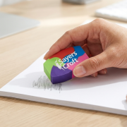 Lifestyle image of the Funky Chunky Eraser logo branded by Total Merchandise