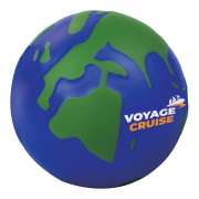 Promotional Globe Stress Toy in Dark Blue and Green Printed with Your Logo from Total Merchandise