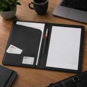 Lifestyle image of the A4 Diplomat Leather Folders by Total Merchandise