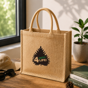 Lifestyle image of Halton Small Natural Jute Bag by Total Merchandise