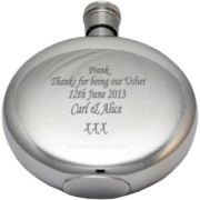 Branded Round Window Flask in Stainless Steel with Engraved Message from Total Merchandise