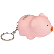 Promotional branded Stress Pig Keyring with logo printed on the back