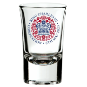UK Branded Flared Top Tot Glasses Colour Etched with the Coronation Logo by Total Merchandise