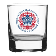 Customised Glass Tumblers Etched with the Coronation Emblem and a Company Logo by Total Merchandise