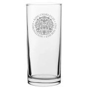Branded Highball Glasses Etched with the Coronation Logo and Your Company Name by Total Merchandise