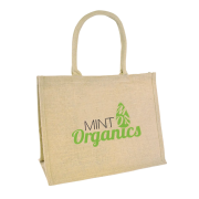 Promotional Chow Natural Jute Bags with a logo printed to 1 side from Total Merchandise