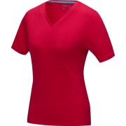 Branded Ladies V Neck Organic T-Shirts in Red Printed with Logo by Total Merchandise