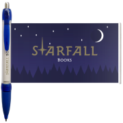 Promotional blue message banner ballpens printed with a design from Total Merchandise
