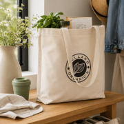 Lifestyle image of the 7oz Long Handle Cotton Bags by Total Merchandise