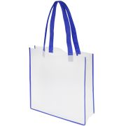 Branded Convention Tote Bags in White/Blue with Printed Logo by Total Merchandise