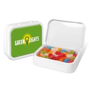 Promotional Jolly Jelly Bean Flip Top Tins with Printed Domed Label to Lid by Total Merchandise