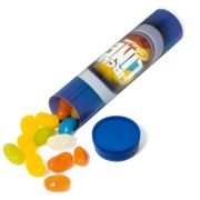 Promotional Tubes of Jelly Beans with Blue Lid Printed with a Company Logo by Total Merchandise