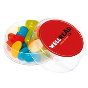 Branded Pots of Jelly Beans Printed with a Company Logo with a Domed Coating by Total Merchandise