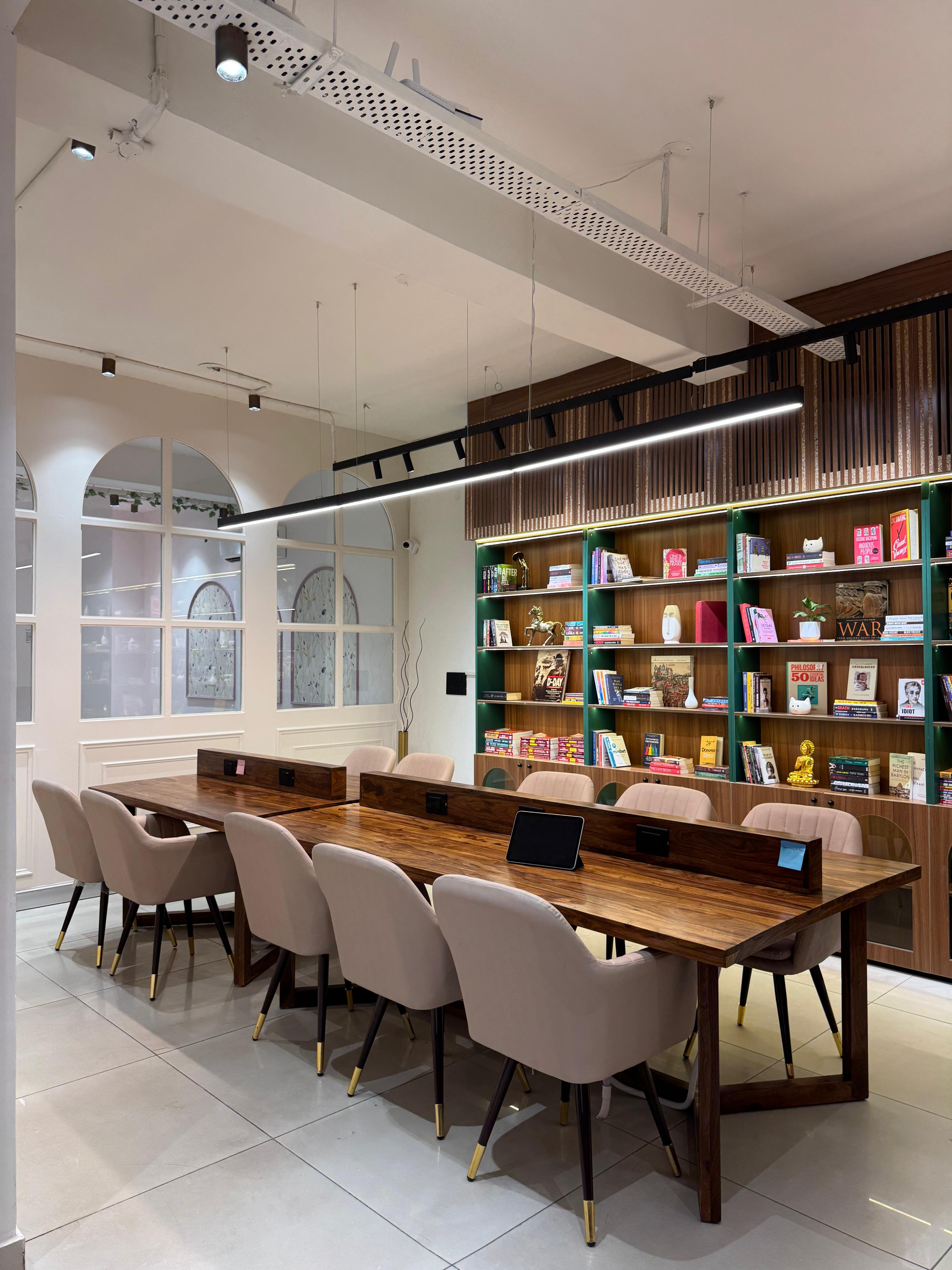 Bookverse warm wood reading commons in Zirakpur
