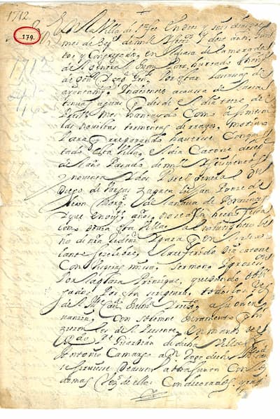 An image of a document written on parchement dating 1712