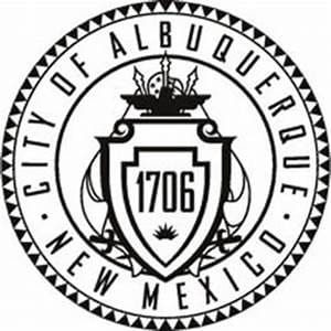 a black and white logo mark depicting the City of Albuquerque's seal