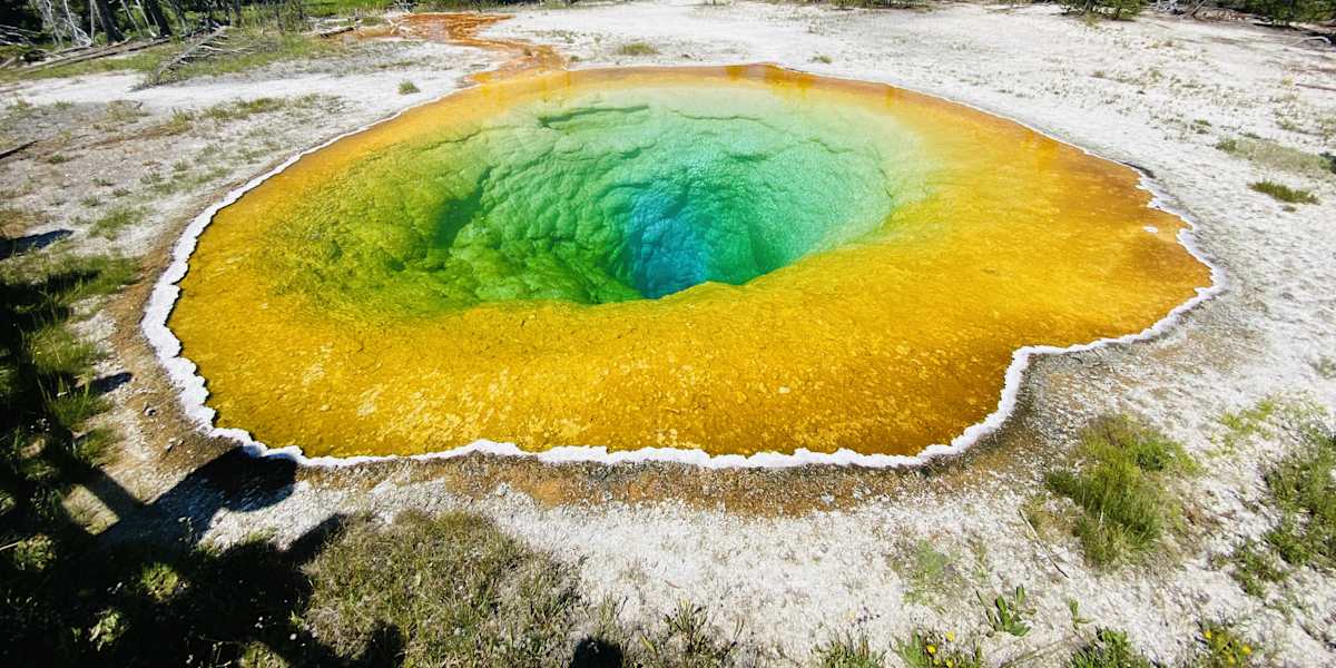 Hike Artemesia Trail through Upper Geyser Basin, watch Old Faithful, hike Grand Prismatic