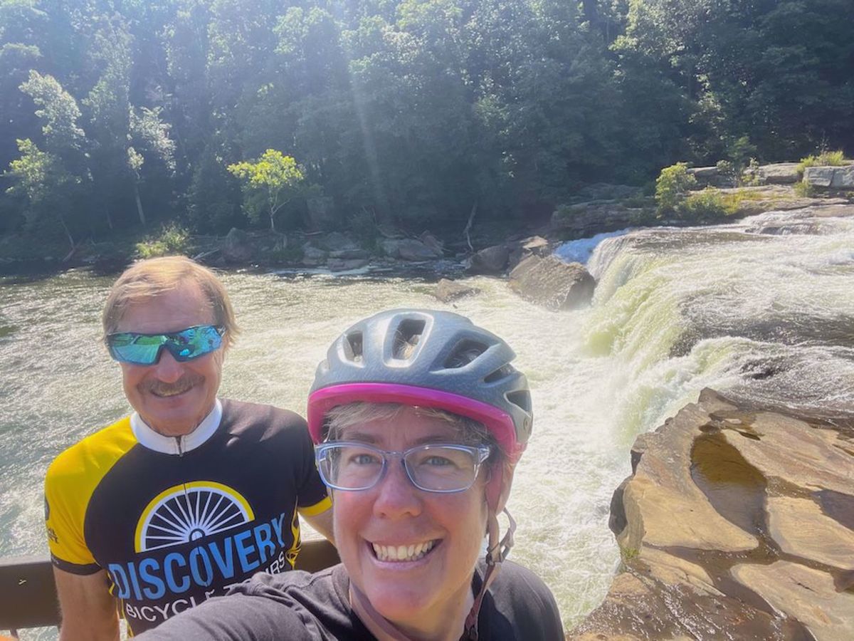 Great Allegheny Passage Bike Tour Leaders by the falls