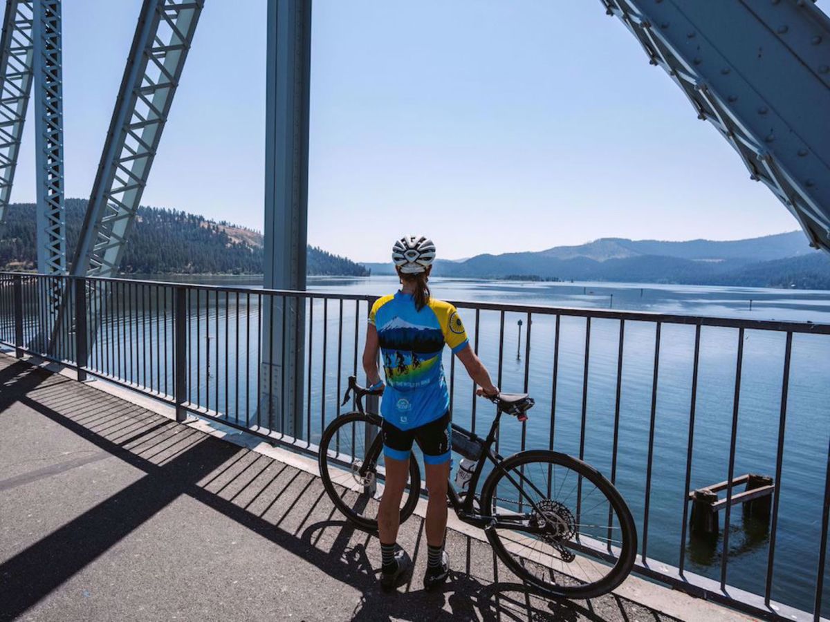Idaho Trails Bike Tour biking on bridge
