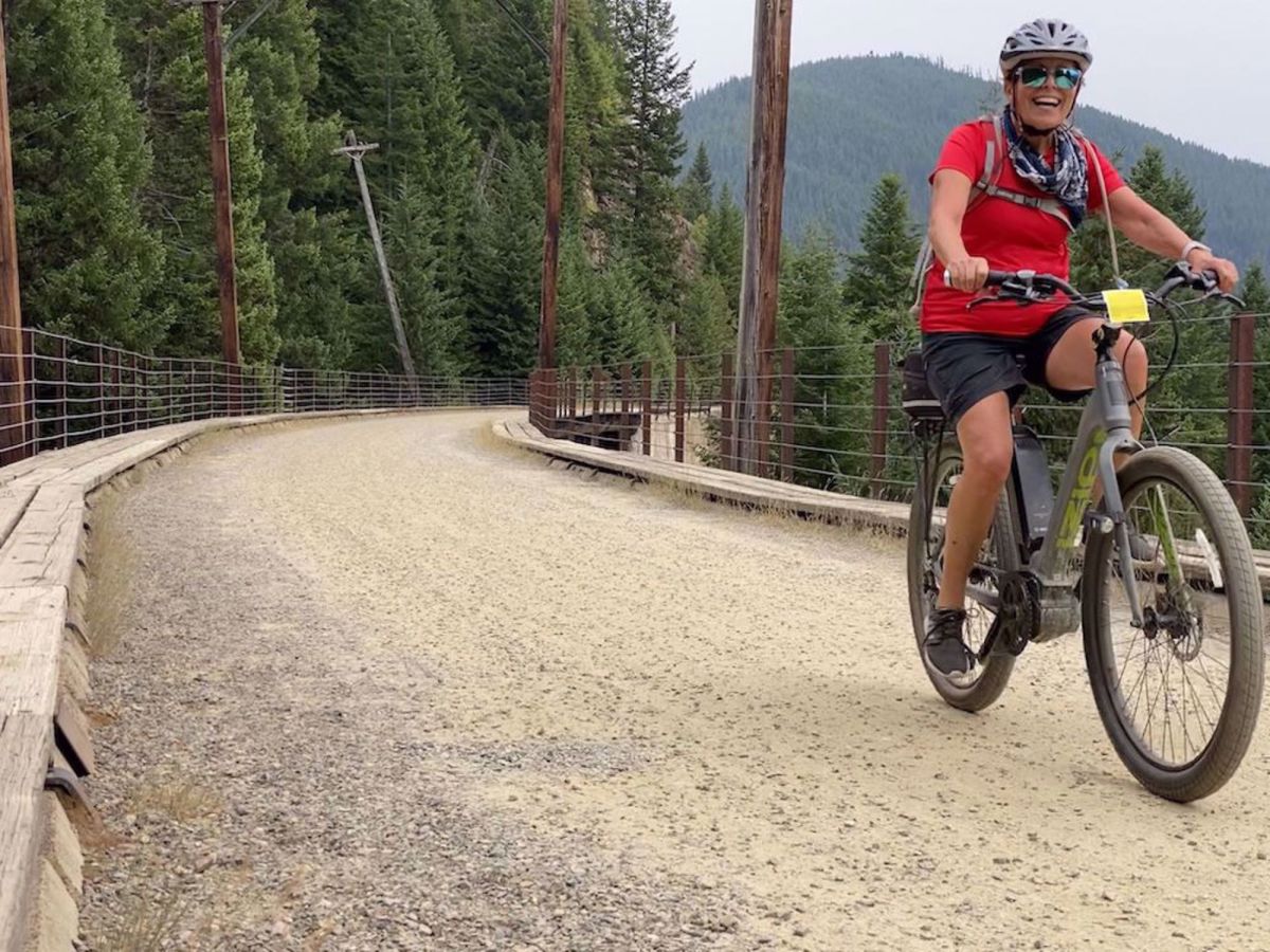 Idaho Trails Bike Tour biking along path