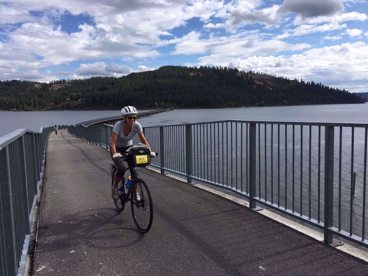 Idaho Trails Bike Tour along bridge