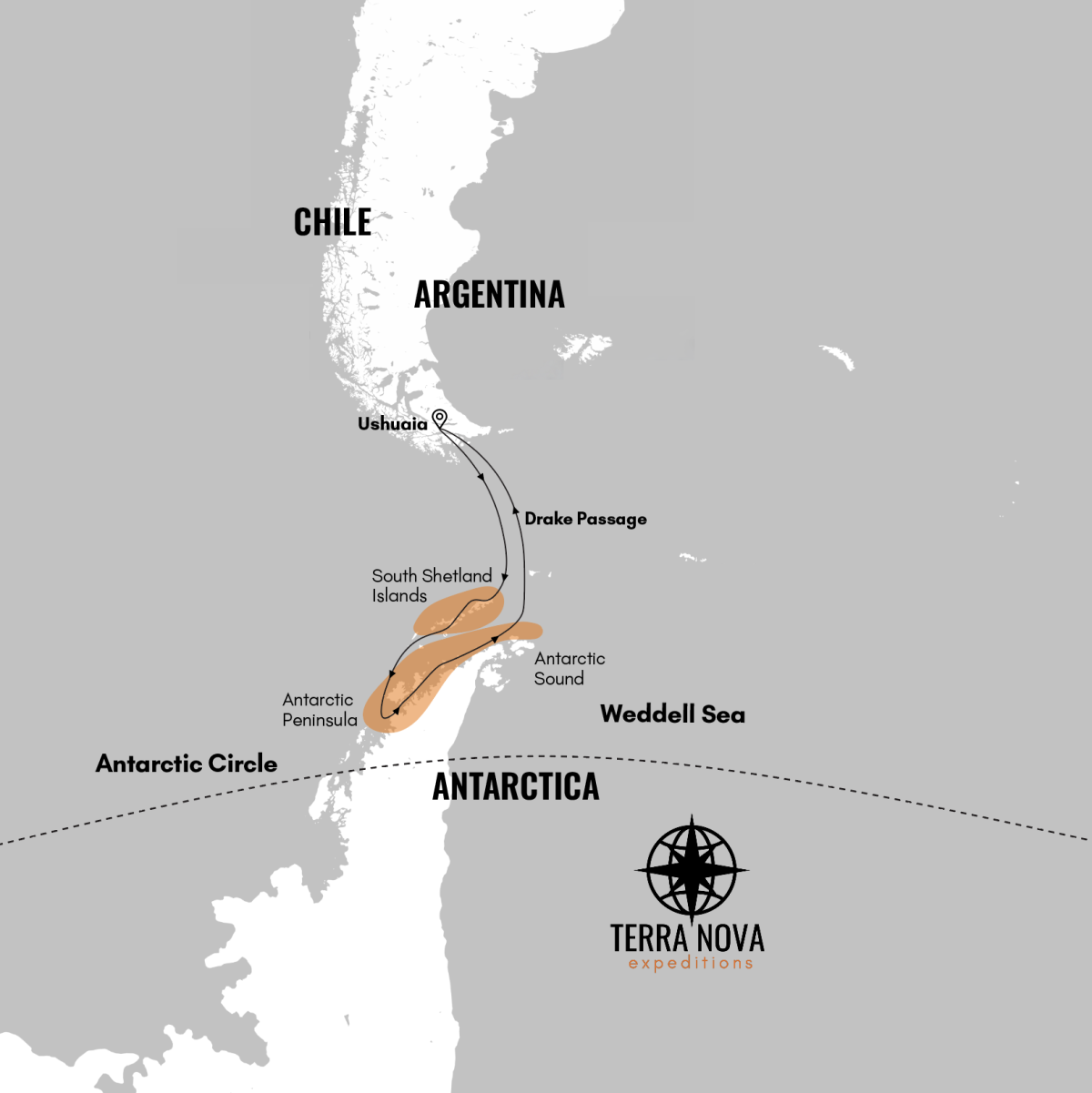 Classic Antarctica onboard the St Helena Itinerary Map