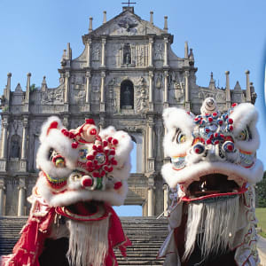 Macau in Hong Kong: Dragons in front of Sao Paulo cathedrale