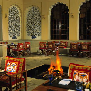 The Oberoi Vanyavilas Wildlife Resort in Ranthambore:  Fireplace at Courtyard