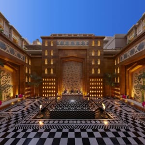 The Leela Palace in Udaipur:  Inner Courtyard at Dusk