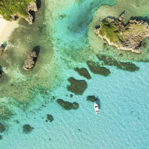 Rosewood Miyakojima:  Aerial view of crystal clear ocean