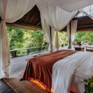 Buahan, a Banyan Tree Escape à Ubud:  Riverside Jungle Pool Bale | view from the bed