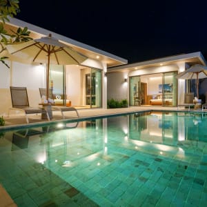 Escape Villas in Phuket:  Deluxe Garden Pool Villa 2-BR | pool by night