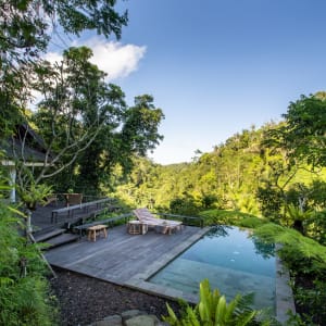 Buahan, a Banyan Tree Escape in Ubud:  Riverside Jungle Pool Bale | Pool Deck