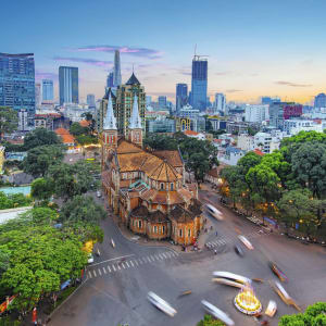 Les hauts lieux du Vietnam de Hanoi: Saigon - Aerial view of Notre-Dame Cathedral Basilica of Saigon