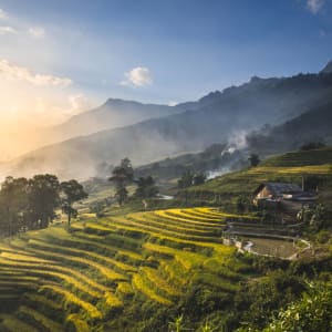 Abenteuer Sapa - Hiking & Biking Package ab Hanoi: Sapa: Terraced rice fields during sunset at Lao Cai