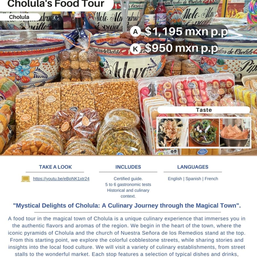 3-Hour Cholula Food Tour with the Great Pyramid and Local Tastings