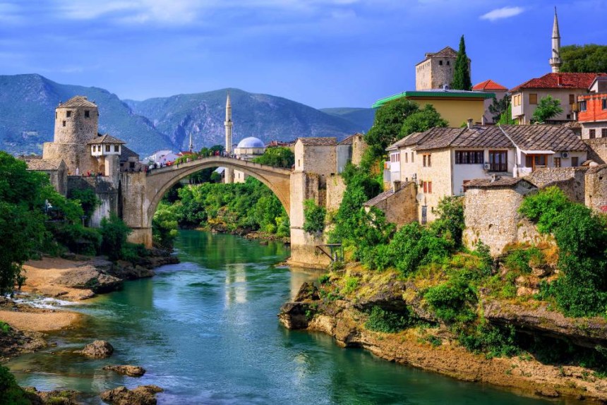 Bridge Neretva River and Old Mosques