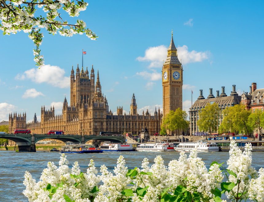 Big Ben tower and Houses of Parliament in spring, London 
