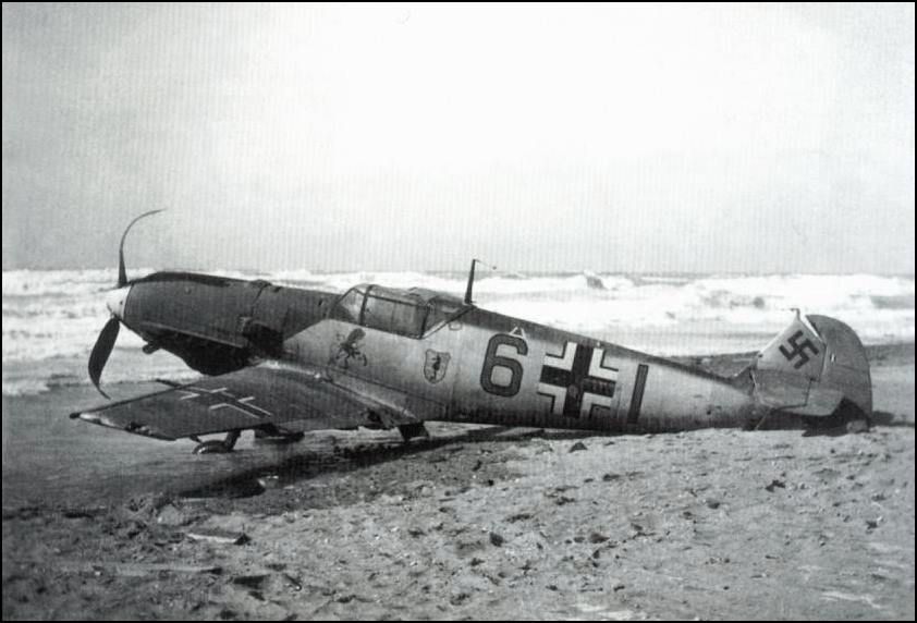  The pilot of this  German Me109 landed his aircraft on a French beach after running out of fuel 