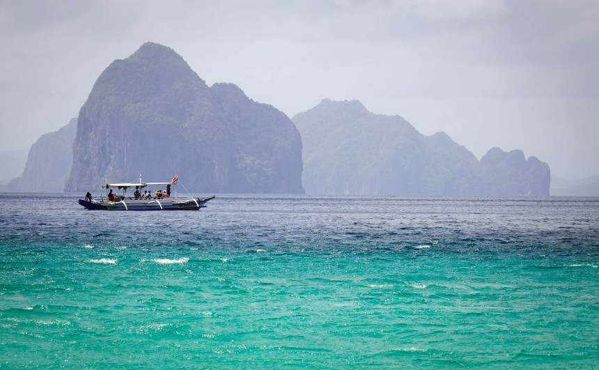 Wooden boat on sea in Palawan
