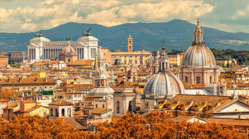 Aerial panoramic cityscape of Rome
