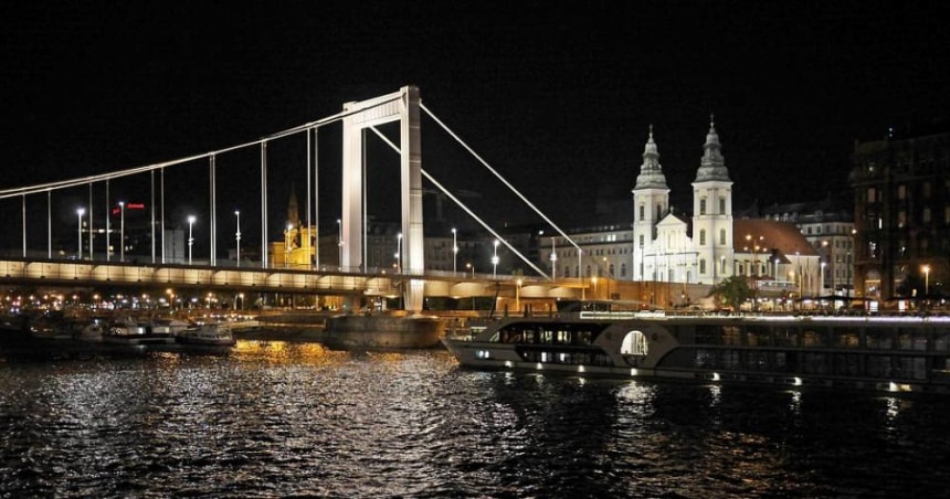 Budapest At Night, Elisabeth Bridge, Suspension Bridge