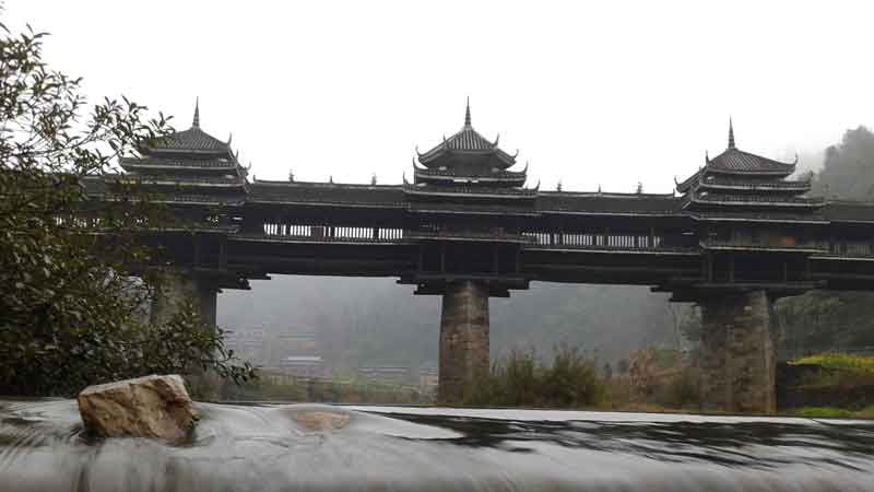 Old wooden bridge in Sanjiang