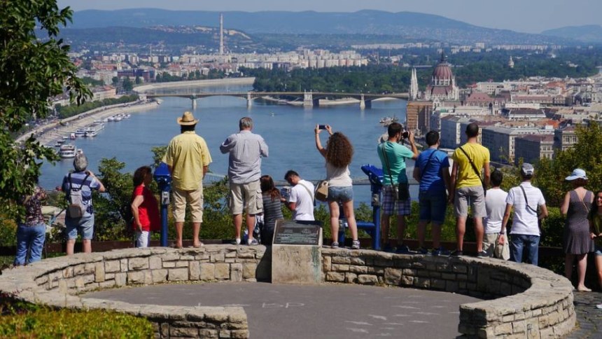 Tourists, Budapest, Hungary, Panorama, Gellért Hill
