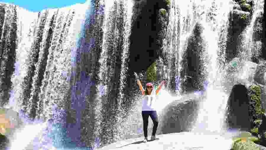 Traveller at the Pillones waterfall