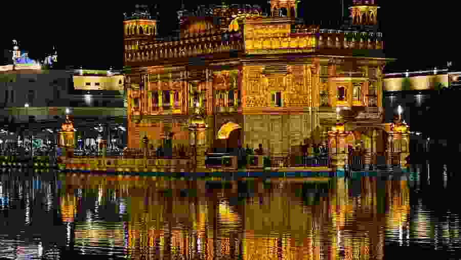 Night View of Golden Temple in Amritsar.