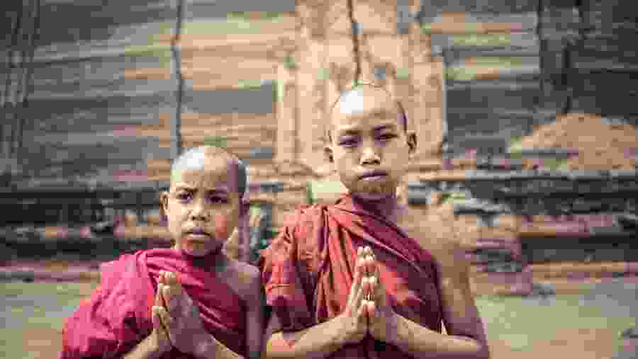 Boy monks at the monastery, Bago